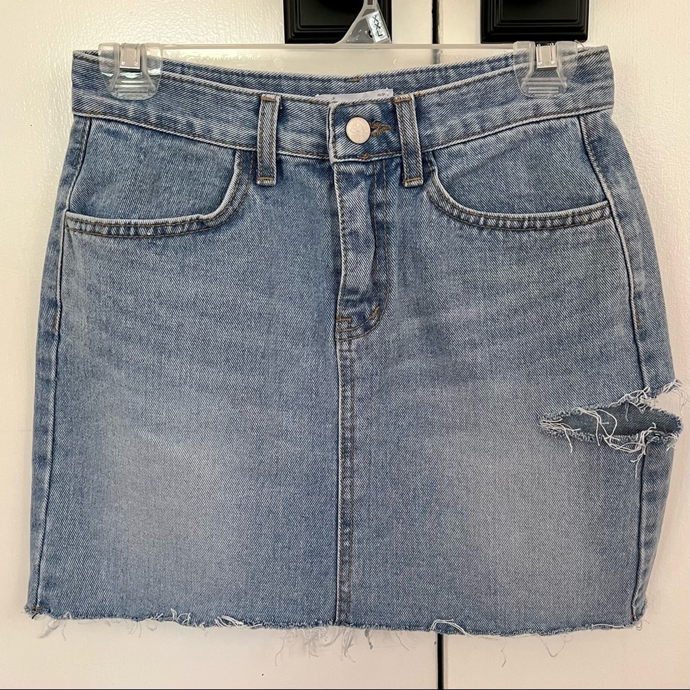 Oak + Fort Distressed Denim Jean Skirt with Slit